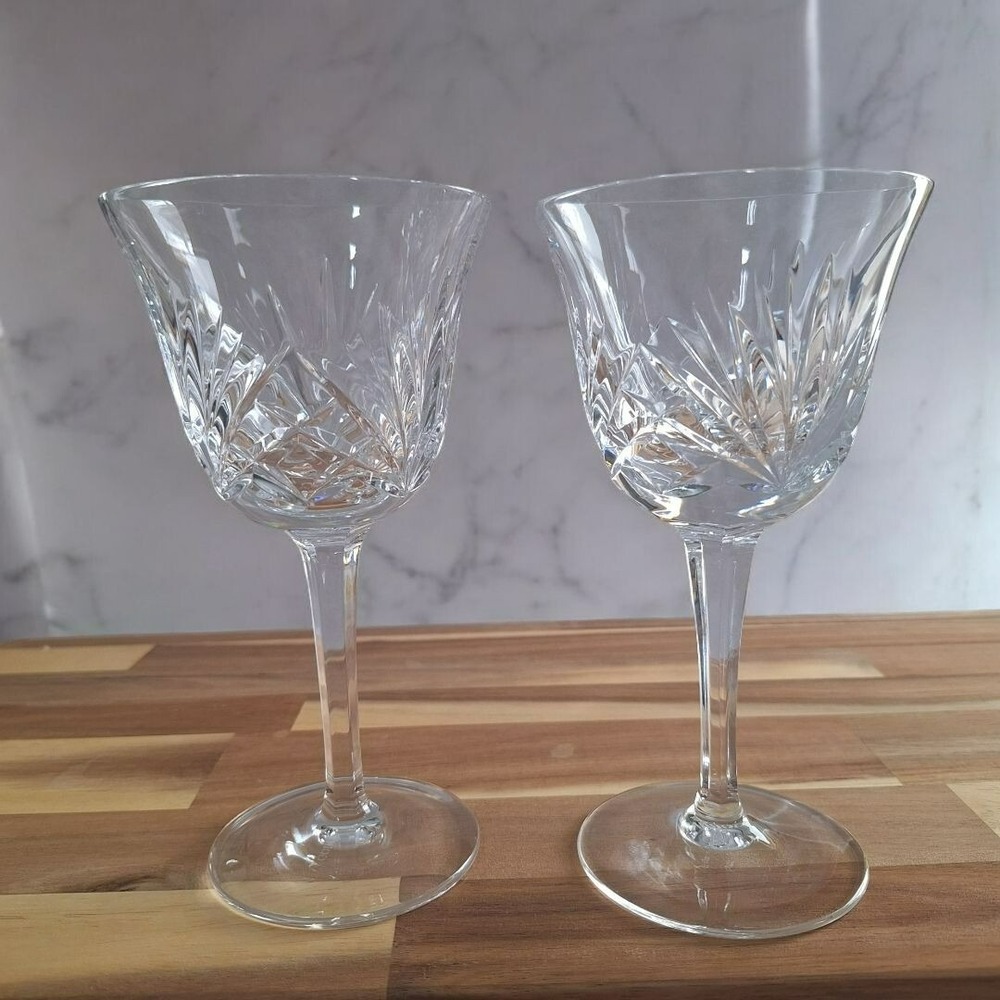 Gorham‎ Crystal Cherrywood Water Goblet Glassware Clear Stemware 7 Inch Set of 2